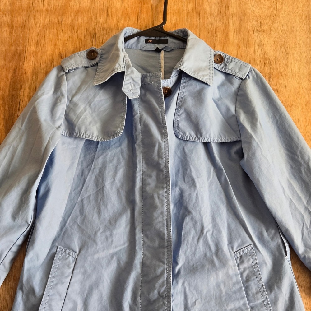 Gap Womens Blue Trench Coat Cotton Nylon Blend Button Front Jacket Size S